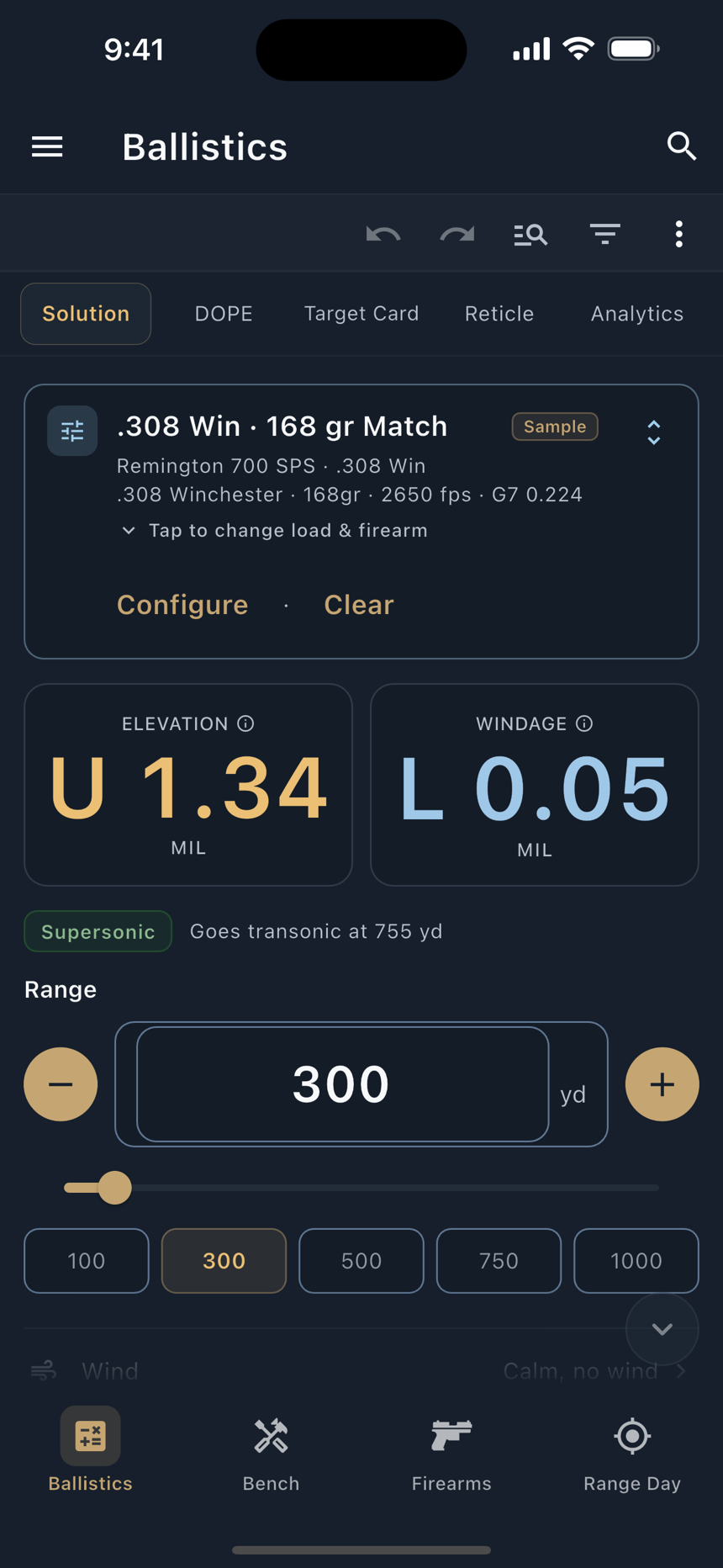The Solution view: the answer first, the range control under it, the inputs below that.