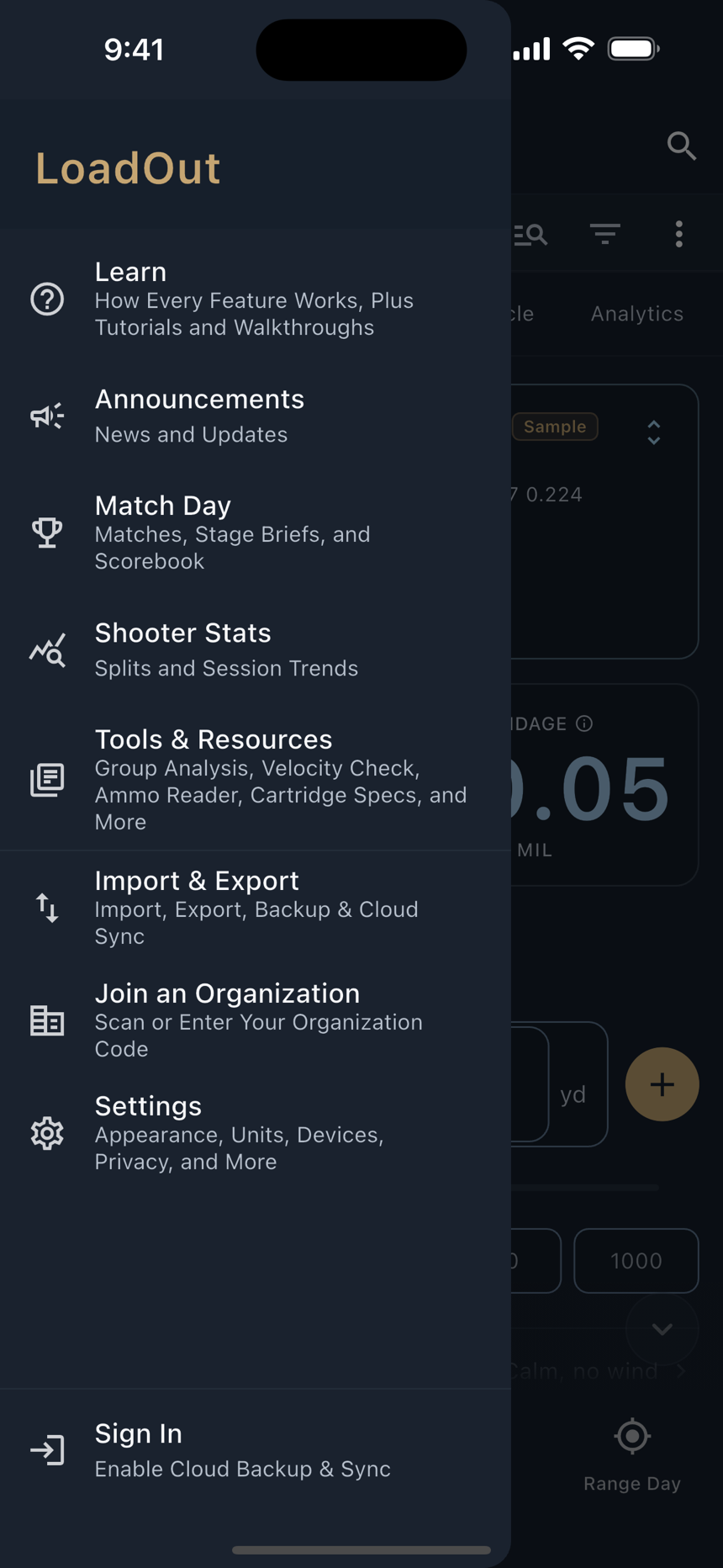 The side menu.