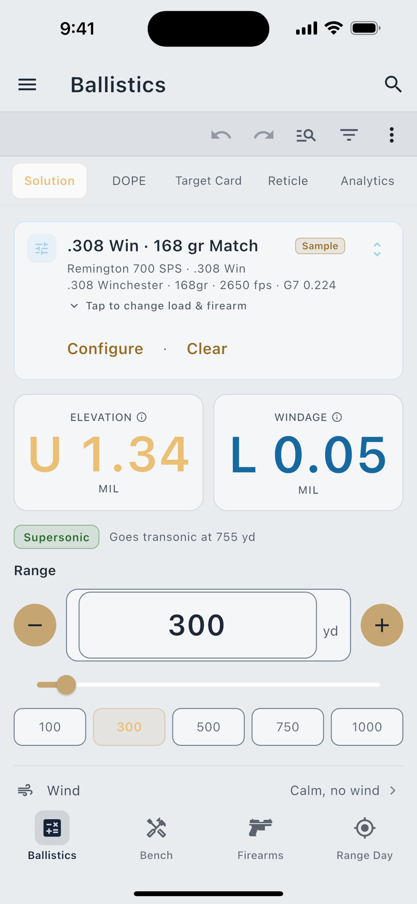 The Solution view: the answer first, the range control under it, the inputs below that.