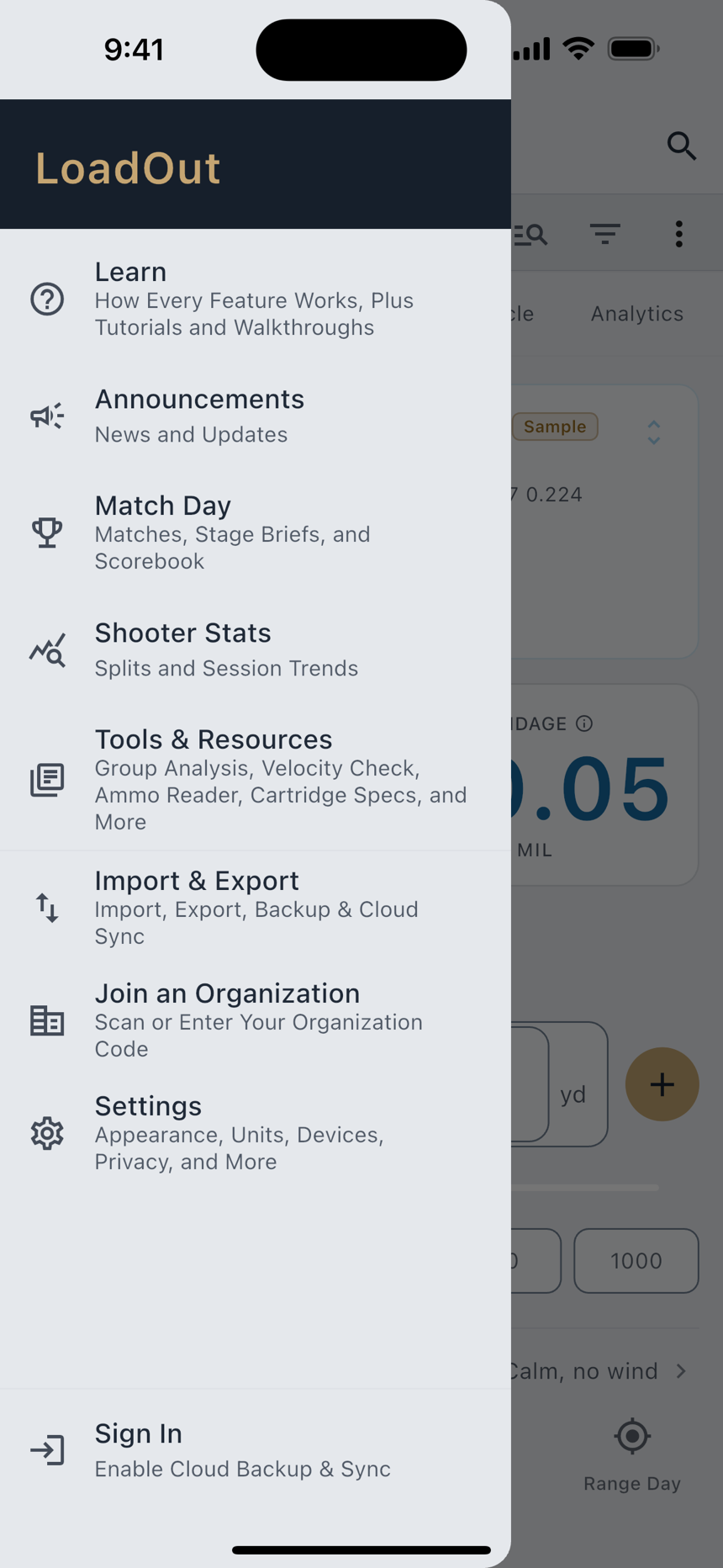 The side menu.