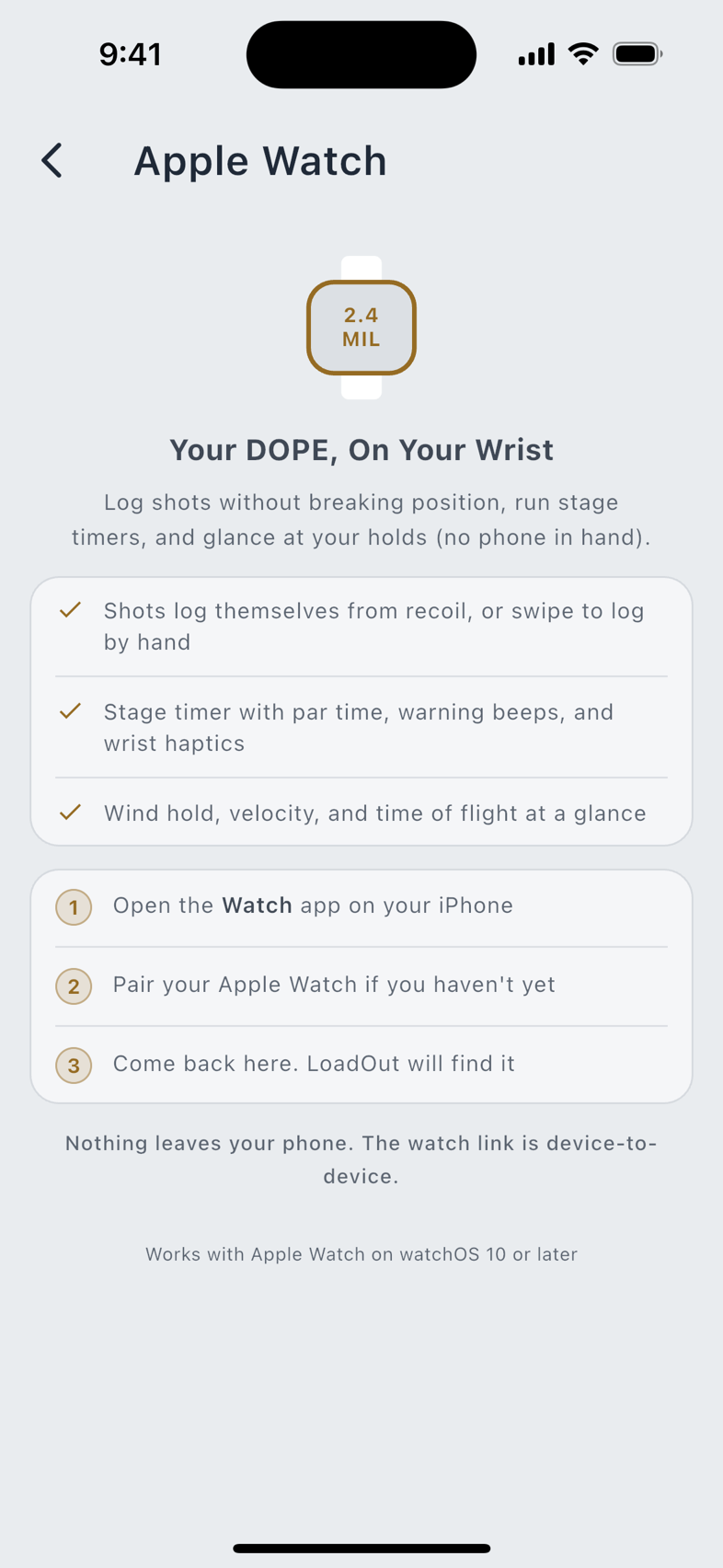 The Apple Watch and Garmin pages in Settings, where each watch's behaviour is set.